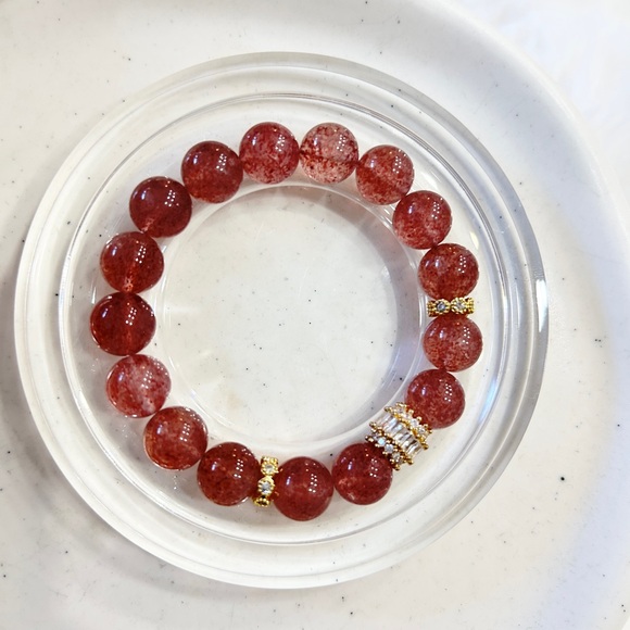 Genuine AAA Strawberry Quartz Bead Bracelet Gift for Her - Picture 1 of 6